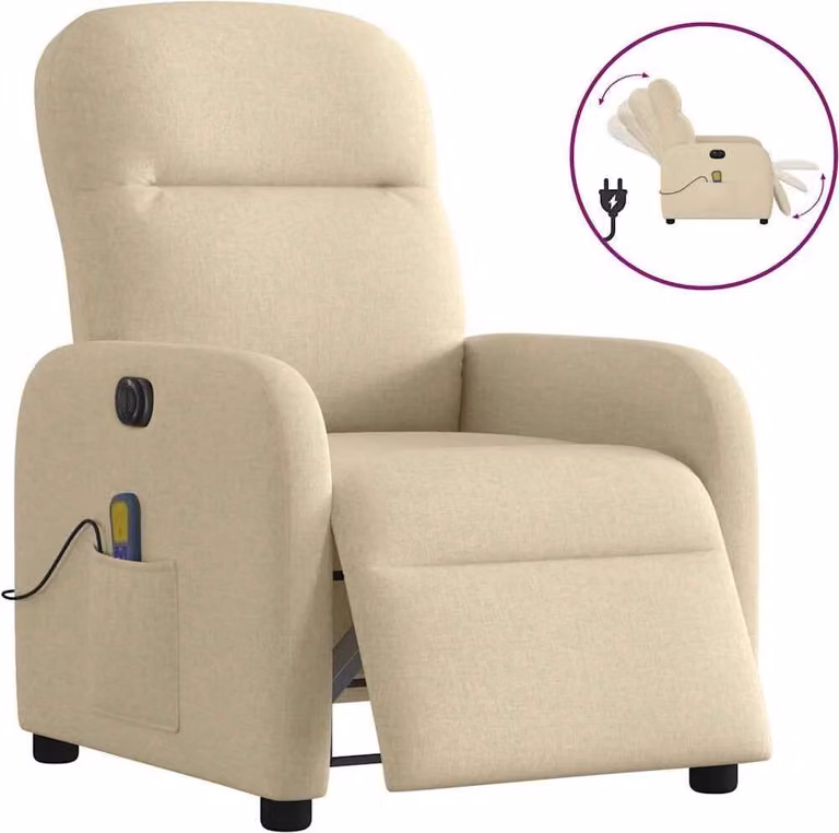 Sillón reclinable de masaje eléctrico Syfax en tela color beige