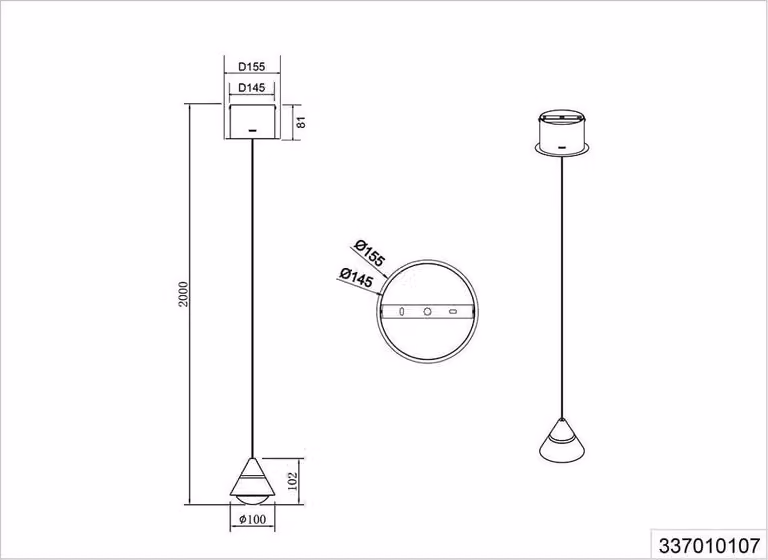 Lámpara colgante LED TRIO en color plata con selección de temperatura de color y altura de 200 cm