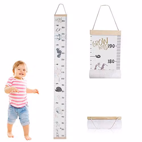 Tabla de medición de altura para niños Zerodis con diseño de animales en color blanco y acabado textil para colgar