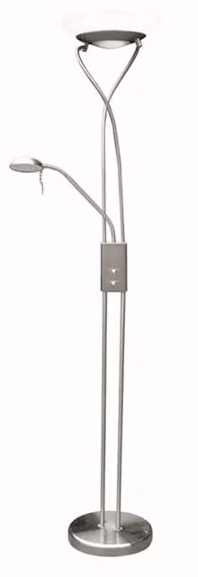 Lámpara de pie moderna RABALUX en cromo satinado con acabado de cristal y tecnología LED R7S de 2700K regulable