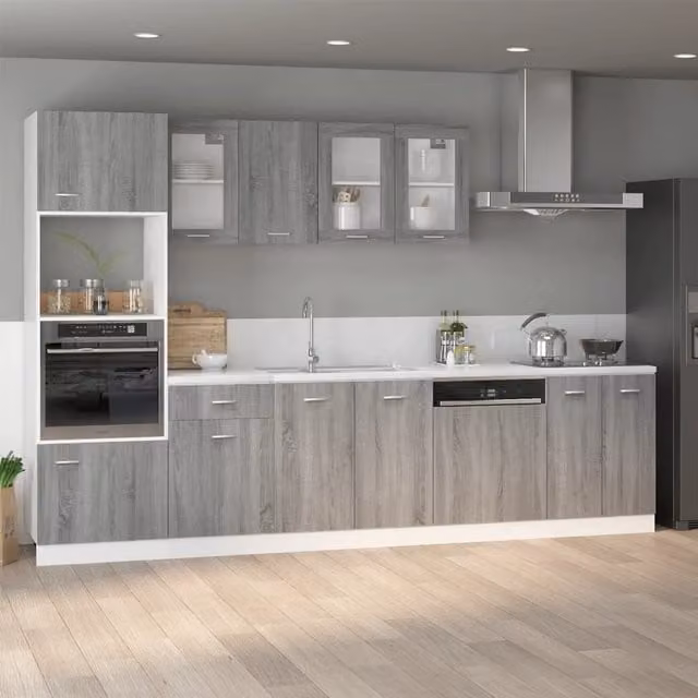 Mueble de cocina para microondas SYFAX en color gris, diseño moderno con puertas batientes y estantes internos, An/P/Al: 60 x 57 x 207 cm