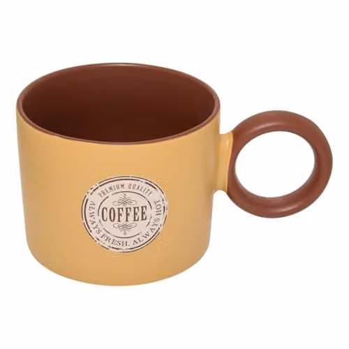 Taza de cerámica Atmosphera con asa redonda central perk en color amarillo
