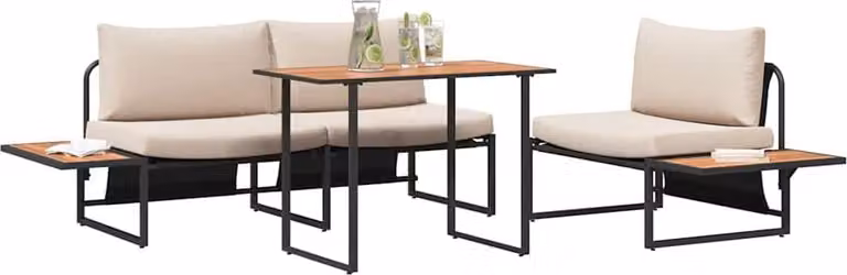 Conjunto de comedor de jardín Syfax de 3 piezas en acero con acabado mate color beige y negro