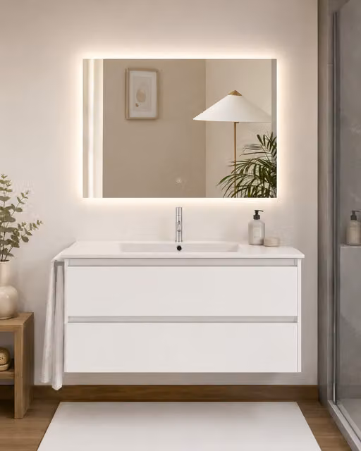 Mueble de baño Origenbath Ibiza con lavabo blanco acabado brillante sin espejo An/P: 100 x 40 cm