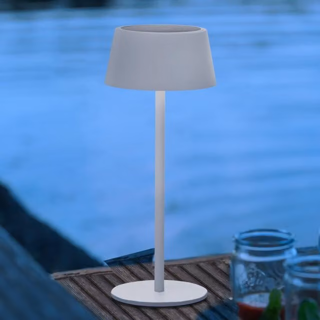 Lámpara de mesa LED Brilliant blanca con control táctil y regulación de intensidad, ideal para exterior y jardín, An/P/Al: 30 x 12,5 cm