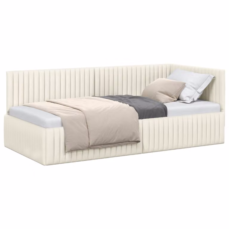 Estructura de cama en esquina moderna vidaXL tapizada en terciopelo beige An/P/Al: 90 x 190 cm