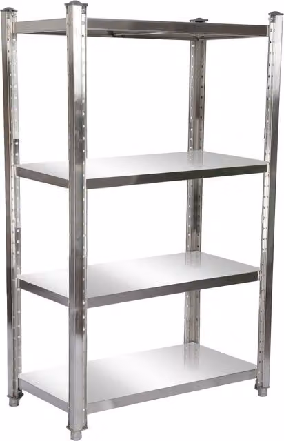 Estantería de acero inoxidable Wiltec con 4 baldas ajustables para cocina industrial y hostelería, color plata, An/P/Al: 120 x 50 x 155 cm