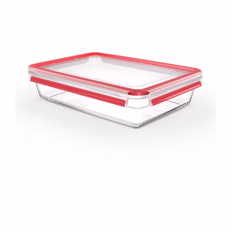 Fiambrera de cristal Tefal MasterSeal rectangular de 3 l, hermética, transparente con tapa roja