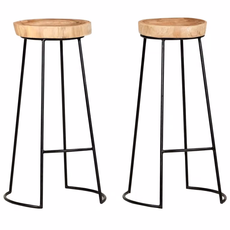 Set de 2 taburetes de cocina Syfax de madera de acacia y metal en color marrón estilo industrial