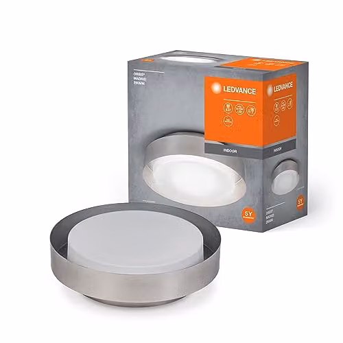 Lámpara de techo LEDVANCE Orbis Madrid redonda de metal y cristal con 2 casquillos E27, Diámetro: 30,5 cm, color blanco, IP20