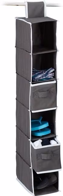 Organizador colgante para armario Relaxdays de tela y cartón con 6 estantes y 2 cajones, color antracita, Al: 82 cm, An: 14,5 cm, P: 30 cm