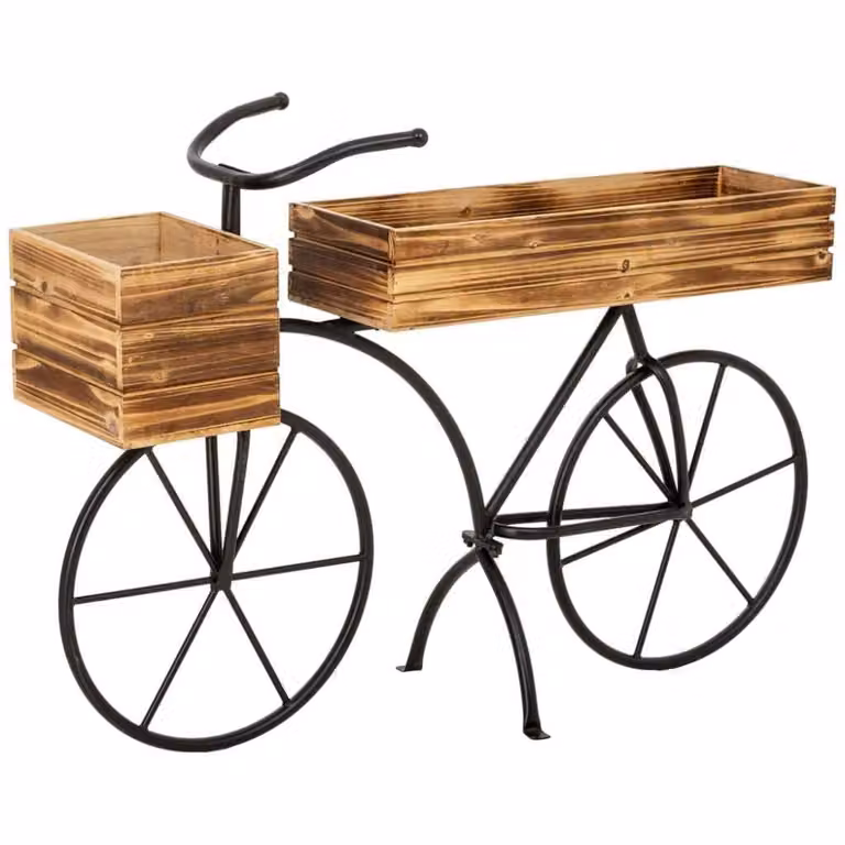 Carro macetero industrial Wanderlust deco de madera y hierro en color marrón y negro, An/P/Al: 104 x 28 x 68.5 cm