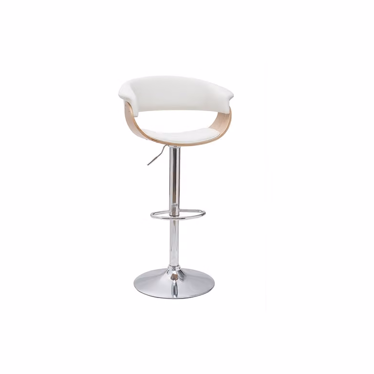 Taburete de bar regulable OKTAV en color blanco y beige con acabado de madera y metal para cocina o comedor