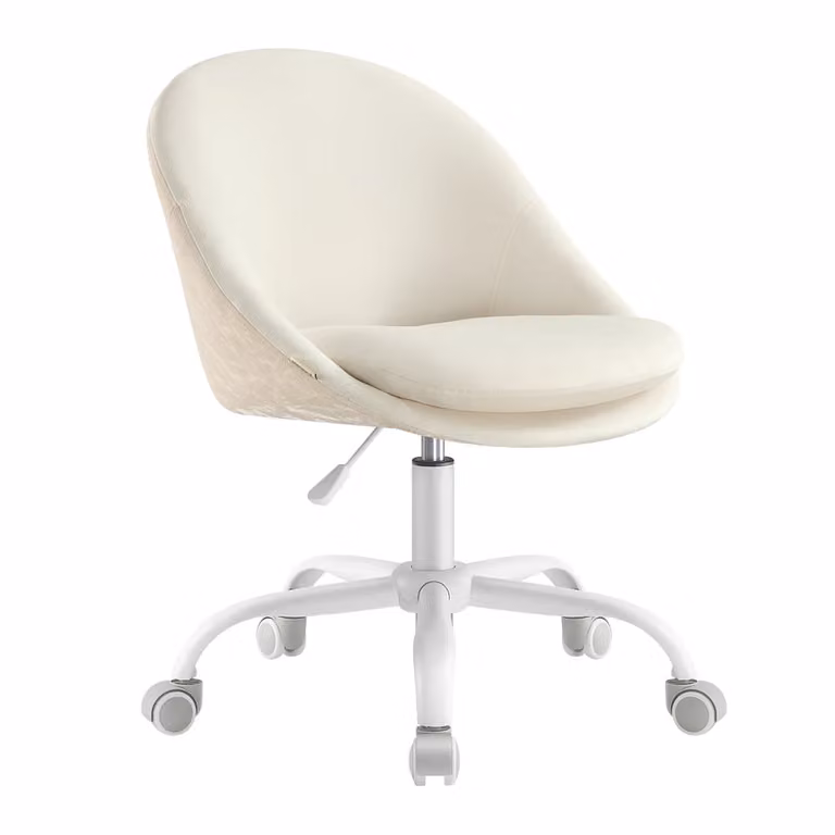 Silla de escritorio giratoria SONGMICS de terciopelo blanco para oficina o dormitorio, con altura ajustable y acolchado