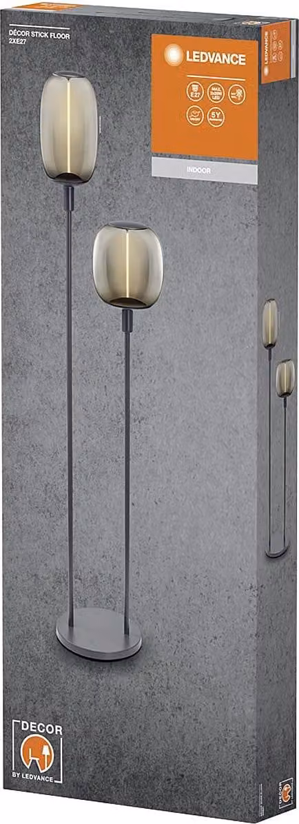 Lámpara de pie decorativa LEDVANCE Decor Stick en acero inoxidable gris oscuro con 2 casquillos E27