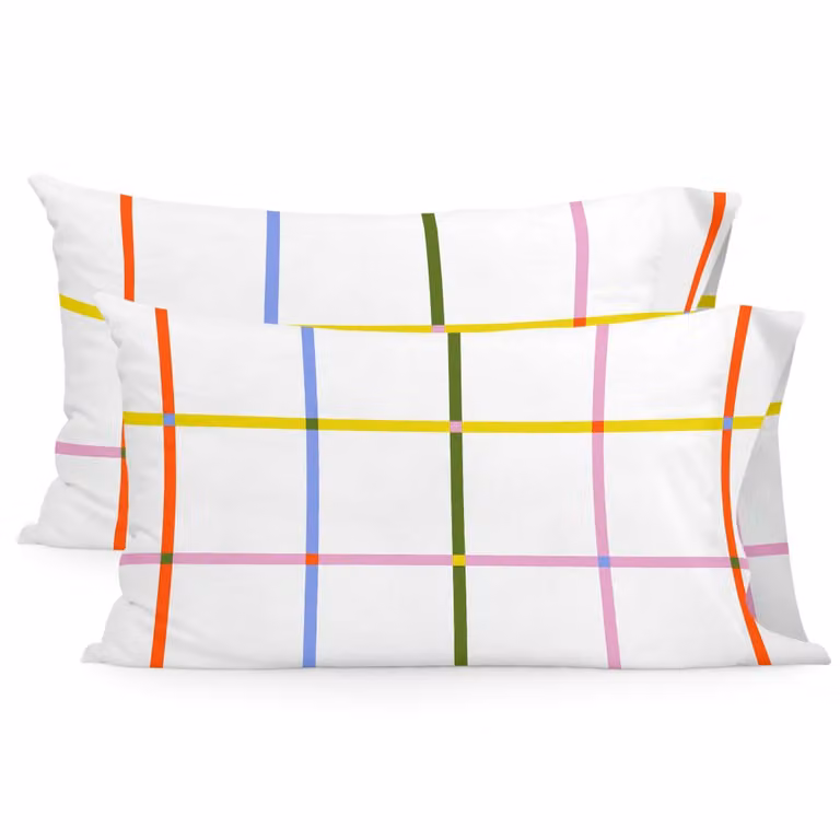 Pack de 2 fundas de almohada Happyfriday de algodón multicolor y blanco, An/P/Al: 50 x 75 cm