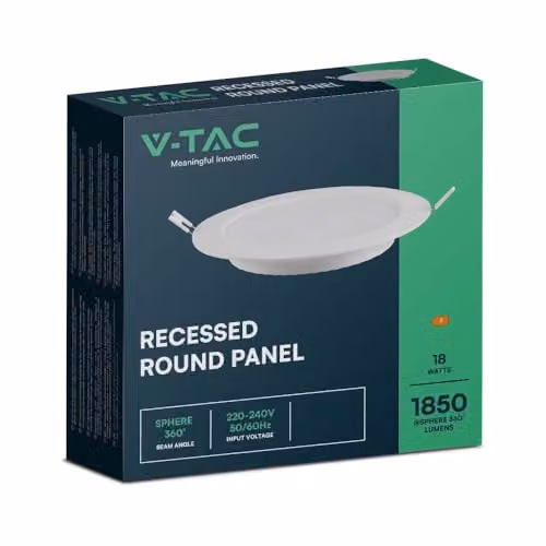 Downlight LED V-TAC redondo de montaje empotrado de 18W en color blanco con luz blanca cálida 3000K