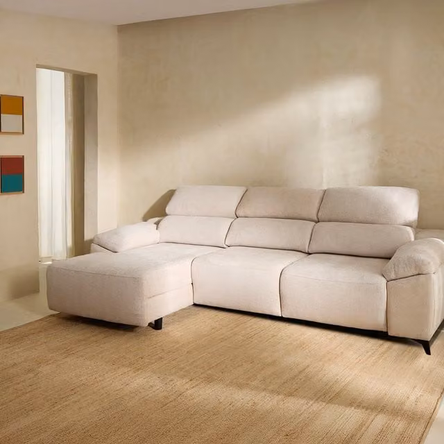 Sofá de 5 plazas Fedra El Corte Inglés con chaiselongue izquierda y asientos deslizantes en color beige