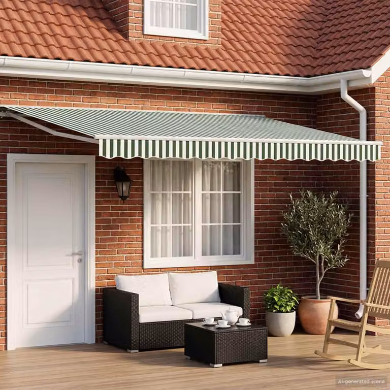 Toldo enrollable Prolenta semi cassette en poliéster y aluminio, color verde y blanco, An: 450 cm, Al: 300 cm