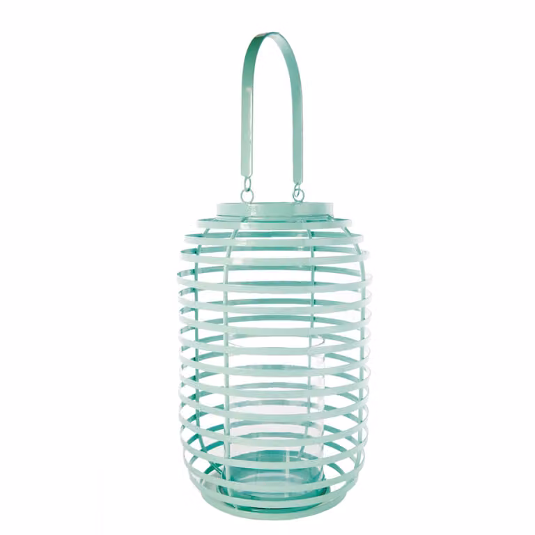 Farol decorativo de mesa Sia Deco en hierro y cristal, redondo, colores azul, turquesa y rosa, An/P/Al: 30 x 15 x 15 cm