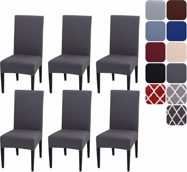 Juego de 6 fundas elásticas para sillas de comedor Aisprts en color gris, lavables y extraíbles