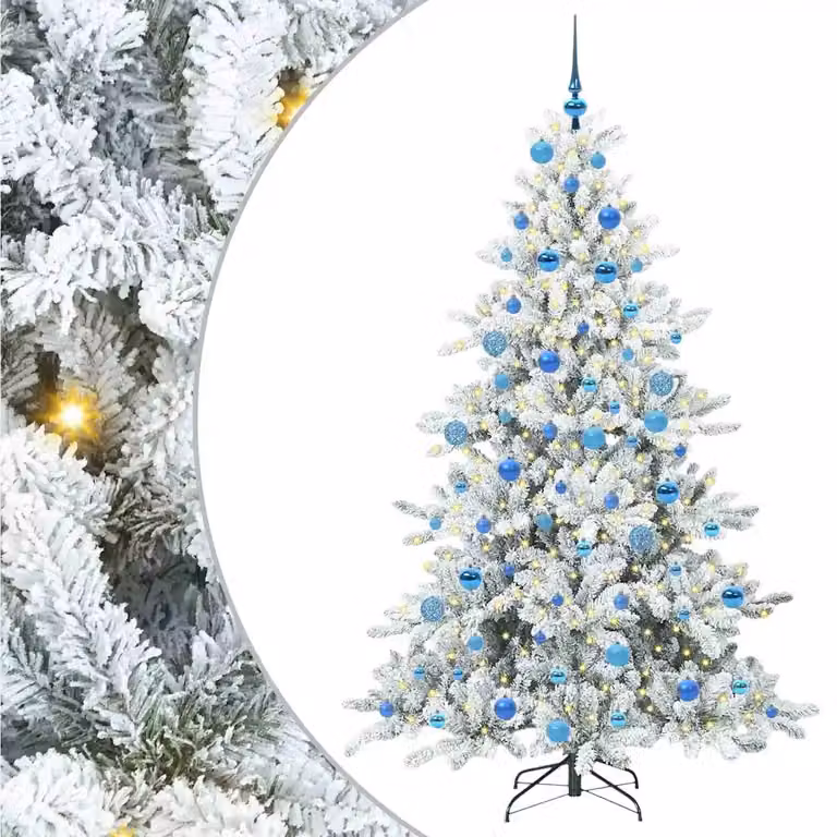 Árbol de Navidad artificial vidaXL con ramas articuladas, luces LED blanco cálido y estructura de PVC y metal, Altura: 180 cm