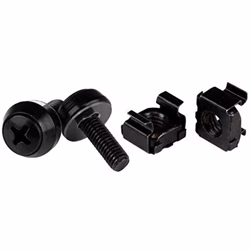 Kit de 100 tornillos M5 de 12 mm y tuercas de jaula StarTech en acero inoxidable color negro para racks de 19 y 10 pulgadas