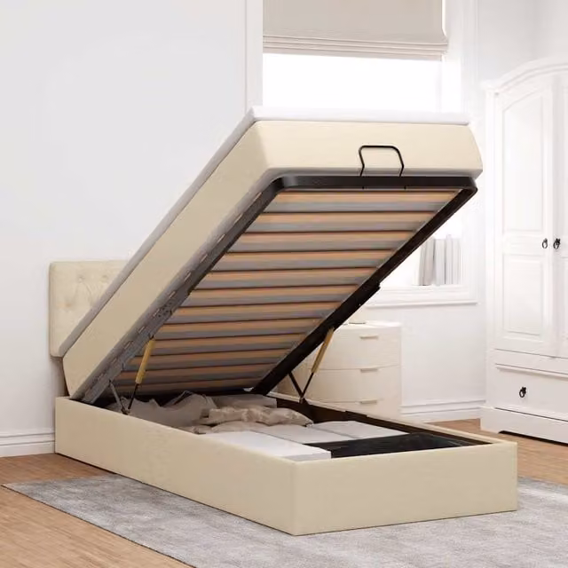 Estructura de cama otomana con colchón Maison Exclusive en tela color crema An/P/Al: 80 x 200 x 40 cm