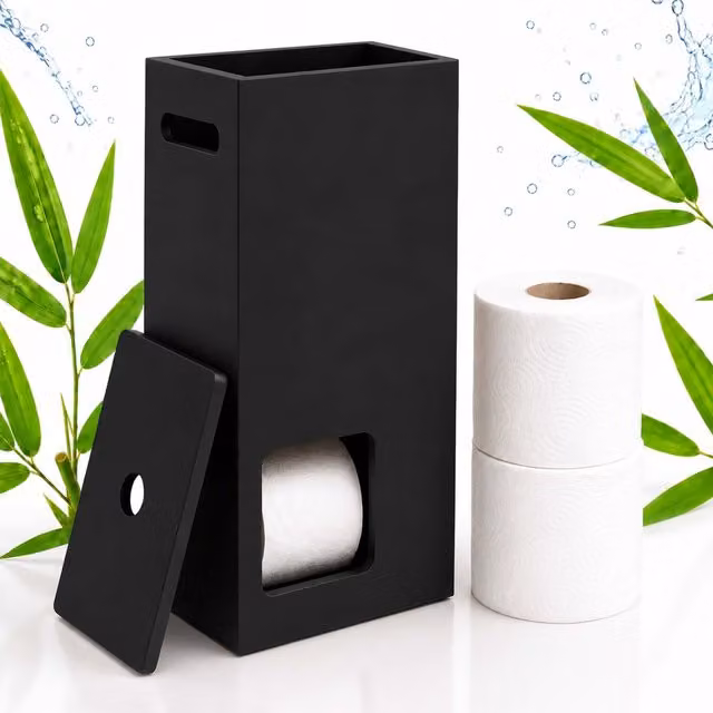 Portarrollos de reserva de pie para 8 rollos de papel higiénico con asa, Relaxdays, Negro, An/P/Al: 50 x 25 x 14 cm