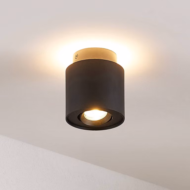 Lámpara de techo moderna Arcchio Walisa en color negro, fabricada en metal y aluminio, con tecnología LED GU10 y función regulable para salón o comedor, Diámetro: 10 cm