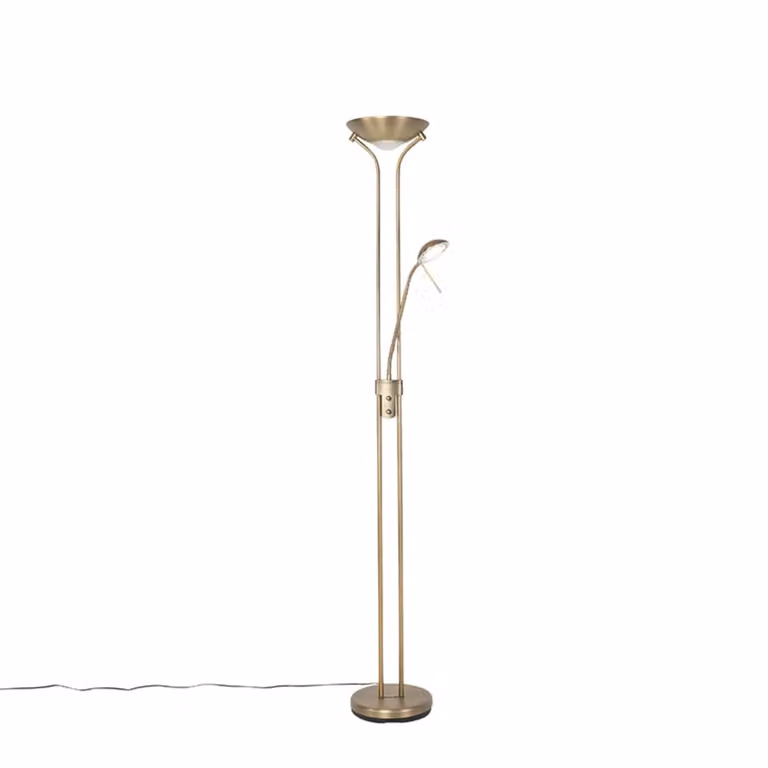 Lámpara de pie LED QAZQA moderna en metal y cristal color bronce con regulador de intensidad