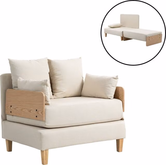 Sillón cama convertible 2 en 1 en.casa con cojines, color beige, An/P/Al: 81 x 88 x 68 cm