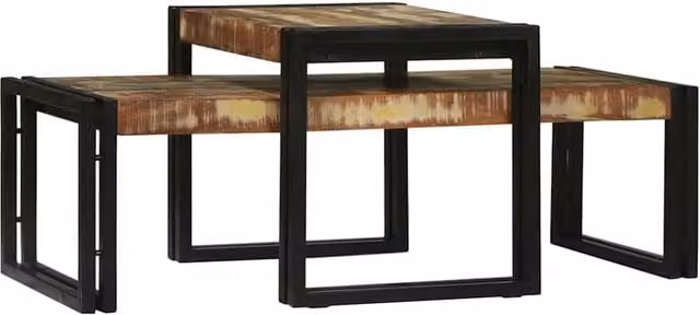 Set de 2 mesas de café modernas SYFAX de madera y metal en multicolor con diseño abstracto y forma rectangular