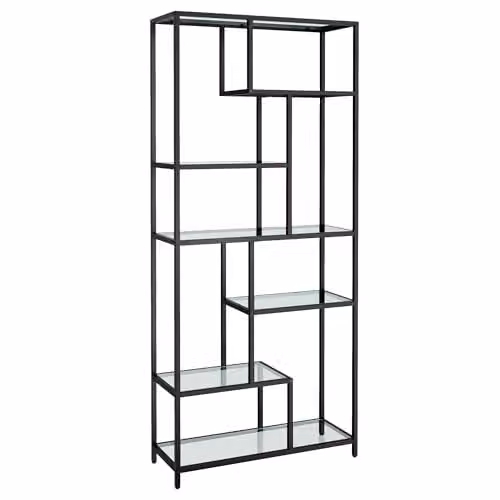 Estantería VASAGLE de 6 niveles con vidrio templado y estructura de metal, An/P/Al: 80 x 30 x 180 cm, color negro y dorado