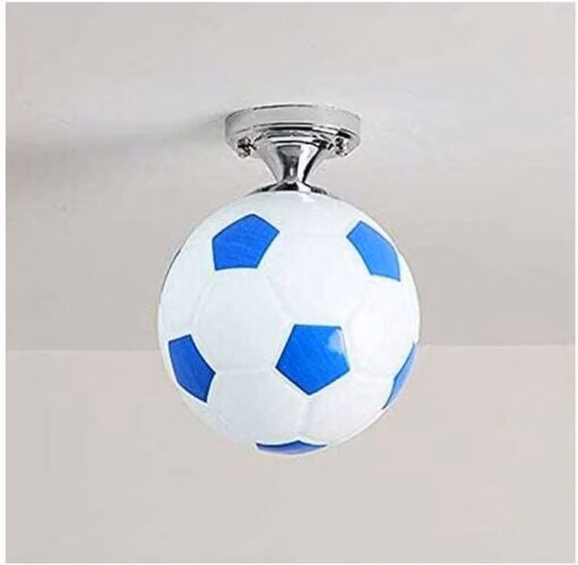 Lámpara de araña ODIPIE con forma de balón de fútbol en cristal azul y plata, iluminación colgante moderna para habitación infantil o salón, compatible con bombillas E27, Diámetro: 20 cm