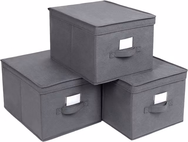 Organizador de estantería Oskar X3 de color gris fabricado en tela no tejida y cartón An/P/Al: 40 x 30 x 25 cm
