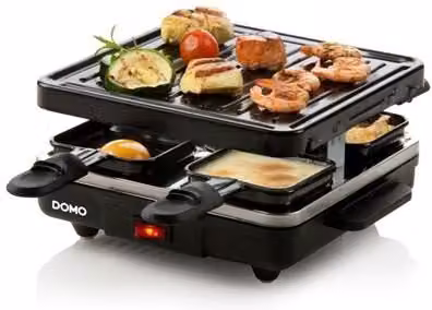 Raclette y parrilla Domo Do9147g para 4 personas en color negro con revestimiento antiadherente y placa estriada