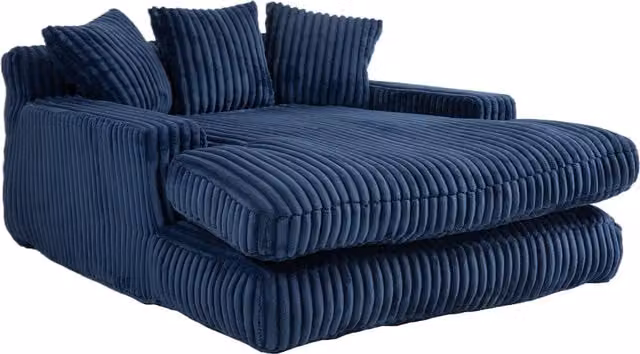 Sillón Chaise Longue Stilvora en Pana Acanalada Azul Marino con 3 Cojines, Diseño Moderno en Forma de L, An/P/Al: 155 x 125 x 63 cm