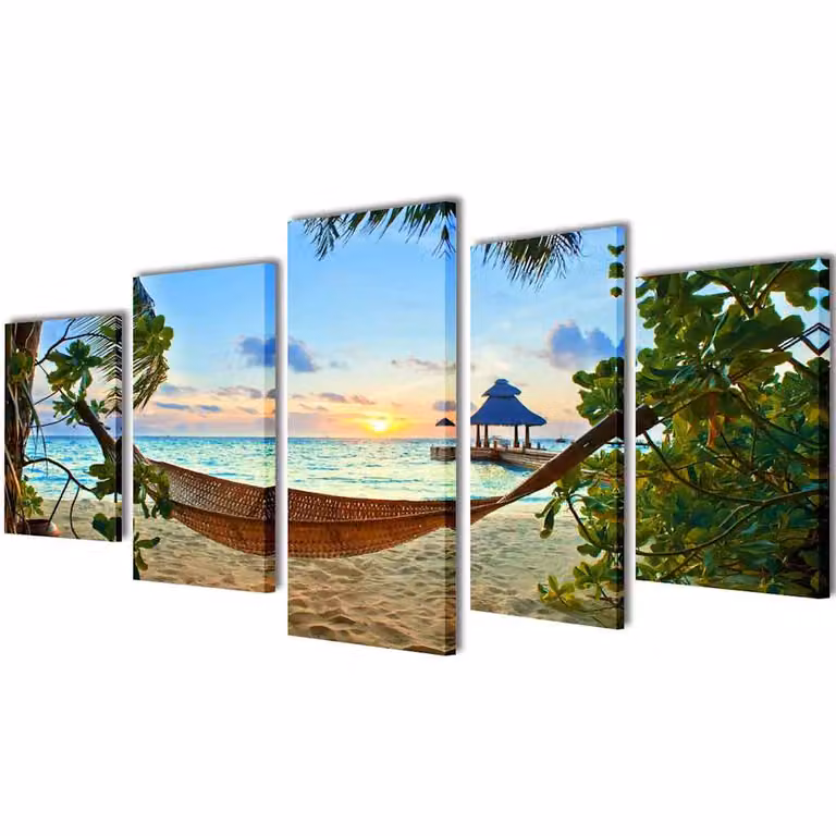 Set decorativo de lienzos para la pared y hamaca vidaXL multicolor con motivos de naturaleza y paisajes An/P/Al: 100 x 50 cm