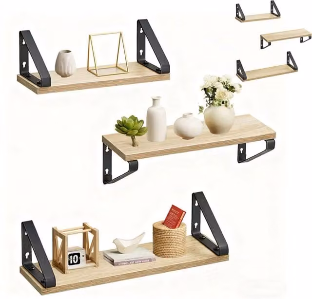 Estanterías de pared NORTHIX de madera estilo industrial en color marrón para salón, dormitorio o cocina