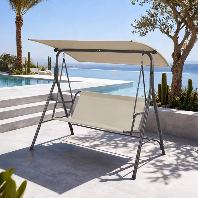 Balancín de jardín Satten de en.casa para 3 personas con toldo, color gris y beige, An/P/Al: 173 x 119 x 153 cm