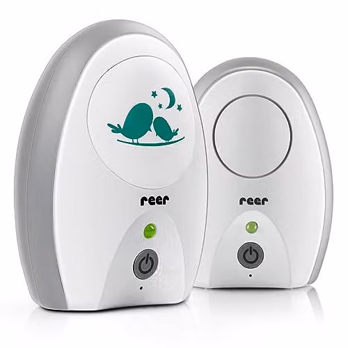Monitor digital para bebés Reer Neo con comunicación bidireccional y modo eco en color blanco y gris con alcance de 250 m