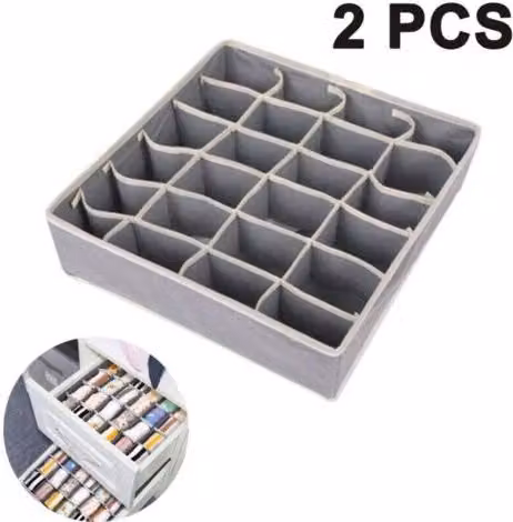 Organizador de cajones MIMIY con 24 compartimentos para ropa interior y calcetines, pack de 2 unidades, color gris