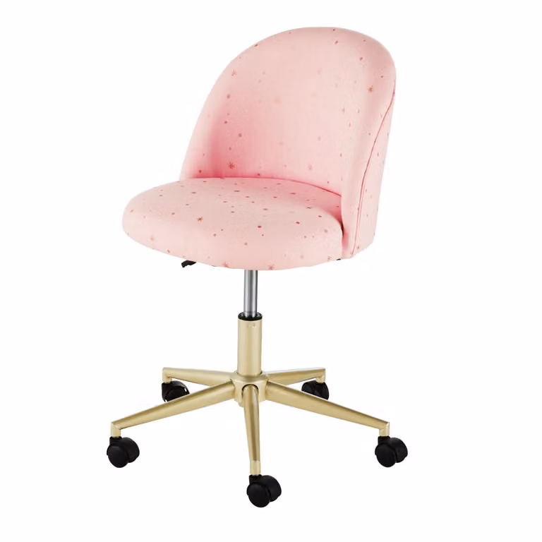 Silla de escritorio infantil giratoria Maisons du Monde en rosa y dorado con altura ajustable