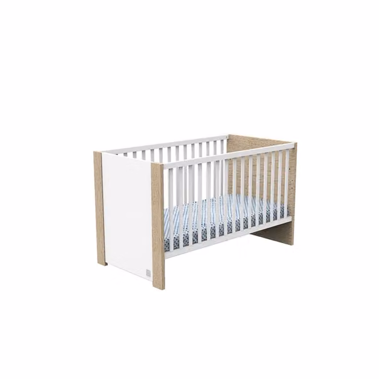 Cuna convertible Sauthon de madera y MDF en color blanco con lateral abatible y colchón de 70 x 140 cm