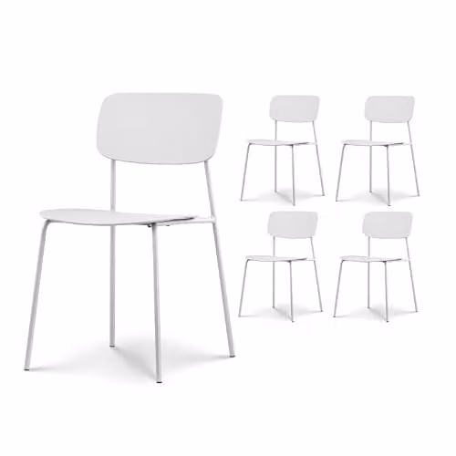 Juego de 4 sillas de diseño minimalista Kosmi en color blanco fabricadas en metal y plástico apilables