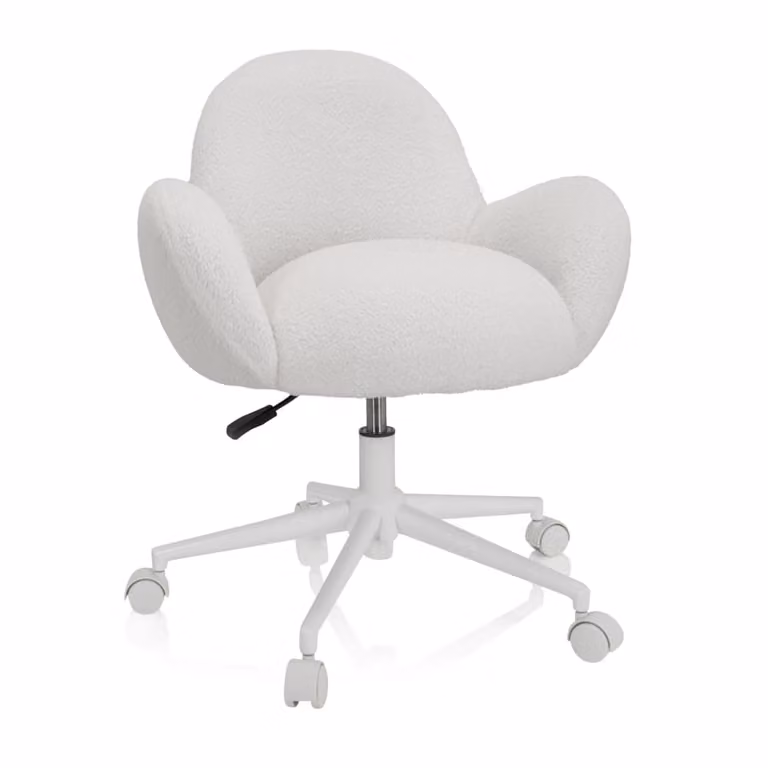Silla giratoria infantil hjh OFFICE en tela boucle blanca con ruedas y reposabrazos