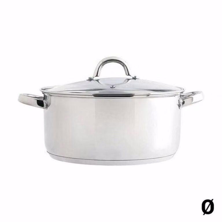 Cazuela de acero inoxidable Quid Ottawa con tapa de vidrio, color plata, Diámetro: 28 cm