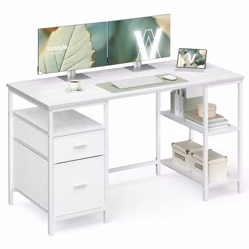 Escritorio de ordenador VASAGLE moderno en color blanco, An/P/Al: 140 x 60 x 76 cm