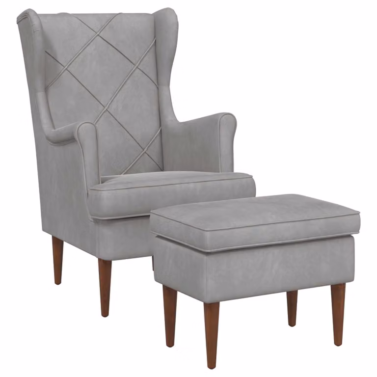 Set de sillón con pouf de 2 piezas vidaXL en terciopelo gris claro con estructura de madera y metal